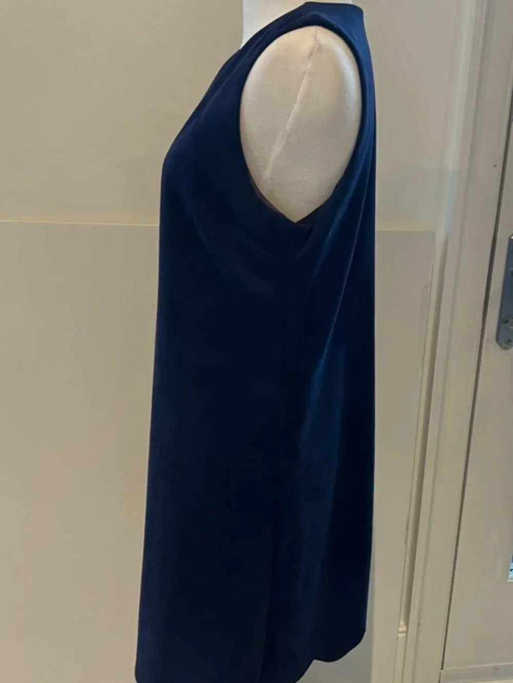 Aqua Women’s Blue Microsuede Sleeveless Shift Dress w/Scalloped Hem, Large - Picture 3 of 9